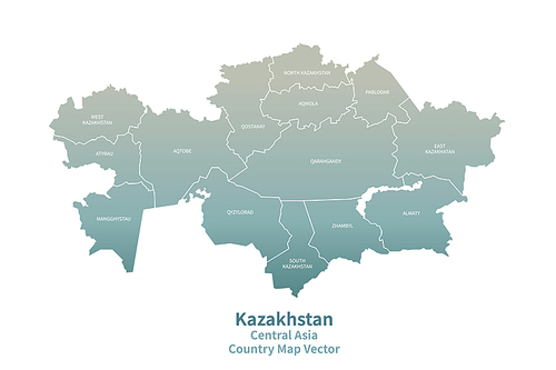카자흐스탄 지도. 그린컬러의 중앙아시아 국가지도 vector.