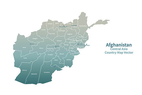 아프가니스탄 지도. 그린컬러의 중앙아시아 국가지도 vector.