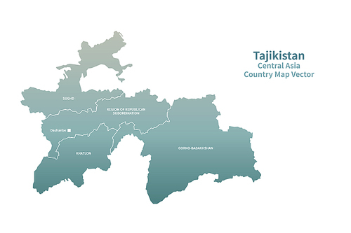 타지키스탄 지도. 그린컬러의 중앙아시아 국가지도 vector.