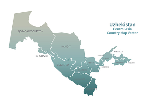 우즈베키스탄 지도. 그린컬러의 중앙아시아 국가지도 vector.