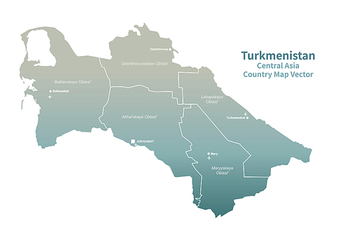 투르크메니스탄 지도. 그린컬러의 중앙아시아 국가지도 vector.