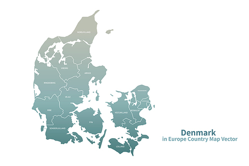 덴마크 지도. 그린컬러의 유럽 국가지도 vector.