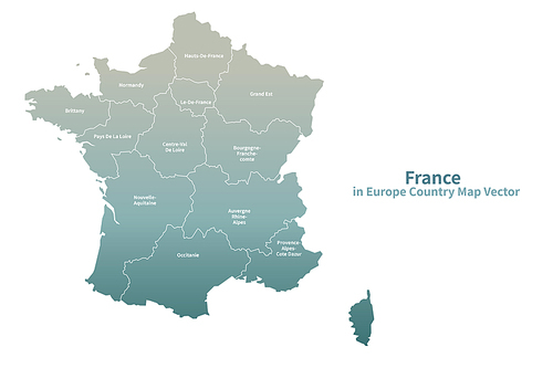프랑스 지도. 그린컬러의 유럽 국가지도 vector.