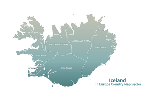 아이슬란드 지도. 그린컬러의 유럽 국가지도 vector.