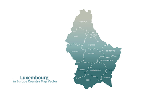 록셈부르크 지도. 그린컬러의 유럽 국가지도 vector.
