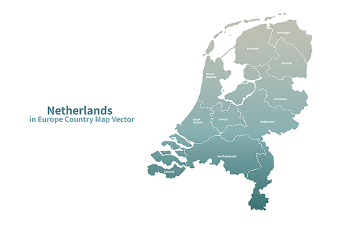 네덜란드 지도. 그린컬러의 유럽 국가지도 vector.