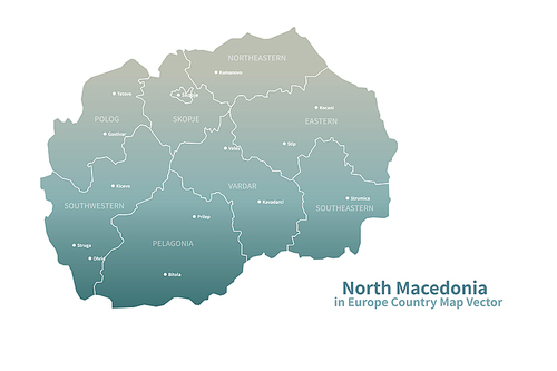 북마케도니아 지도. 그린컬러의 유럽 국가지도 vector.