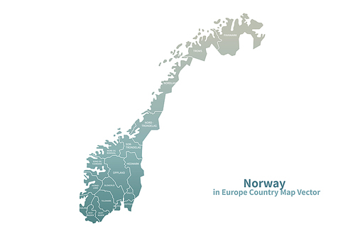 노르웨이 지도. 그린컬러의 유럽 국가지도 vector.