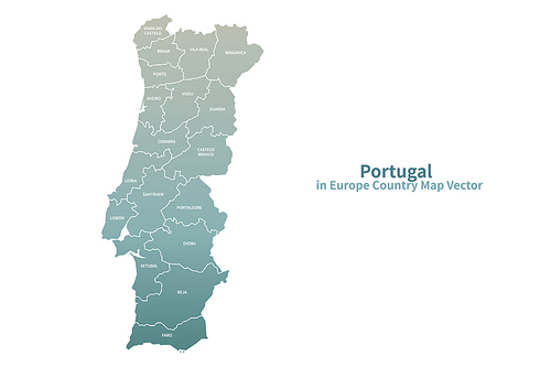 포르투갈 지도. 그린컬러의 유럽 국가지도 vector.