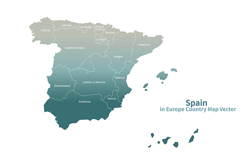 스페인 지도. 그린컬러의 유럽 국가지도 vector.