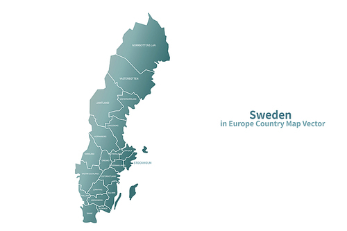 스웨덴 지도. 그린컬러의 유럽 국가지도 vector.