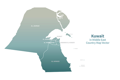 쿠웨이트 지도. 그린컬러의 중동,아랍 국가지도 vector.