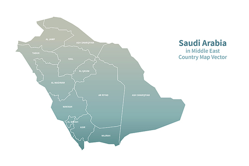 사우디아라비아 지도. 그린컬러의 중동,아랍 국가지도 vector.
