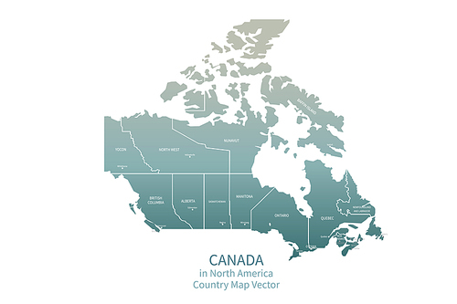 캐나다 지도. 그린컬러의 북아메리카 국가지도 vector.