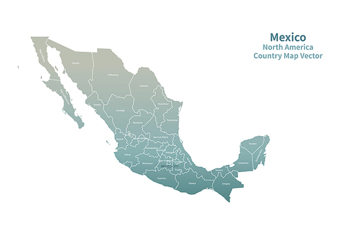 멕시코 지도. 그린컬러의 북아메리카 국가지도 vector.