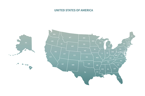 미국 지도. 그린컬러의 북아메리카 국가지도 vector.