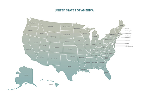 미국 지도. 그린컬러의 북아메리카 국가지도 vector.