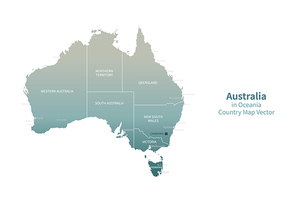 호주 지도. 그린컬러의 남태평양,오세아니아 국가지도 vector.