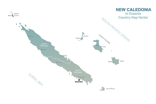 뉴칼레도니아 지도. 그린컬러의 남태평양,오세아니아 국가지도 vector.