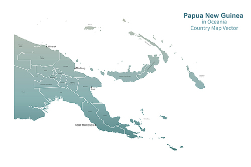 파푸아뉴기니 지도. 그린컬러의 남태평양,오세아니아 국가지도 vector.