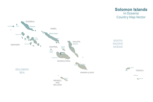 솔로몬 제도 지도. 그린컬러의 남태평양,오세아니아 국가지도 vector.