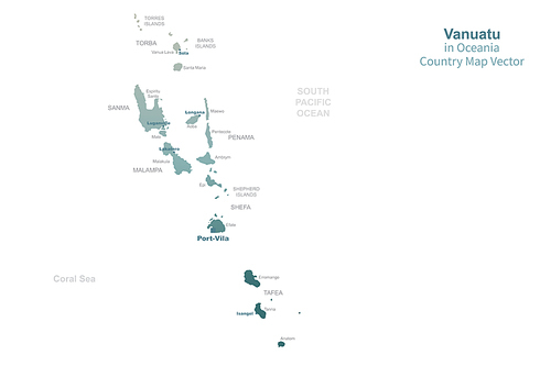 바누아투 지도. 그린컬러의 남태평양,오세아니아 국가지도 vector.