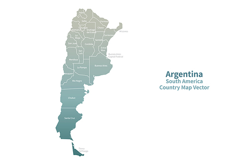 아르헨티나 지도. 그린컬러의 남아메리카 국가지도 vector.