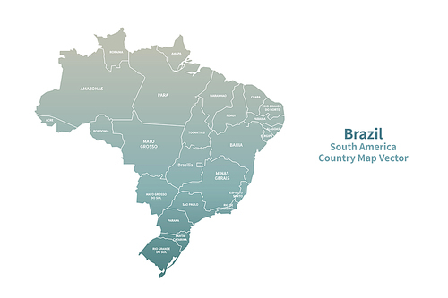 브라질 지도. 그린컬러의 남아메리카 국가지도 vector.