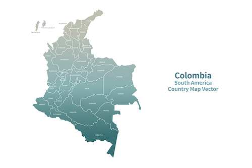 콜롬비아 지도. 그린컬러의 남아메리카 국가지도 vector.