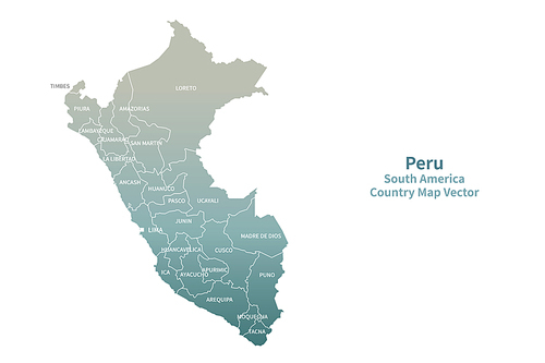 페루 지도. 그린컬러의 남아메리카 국가지도 vector.