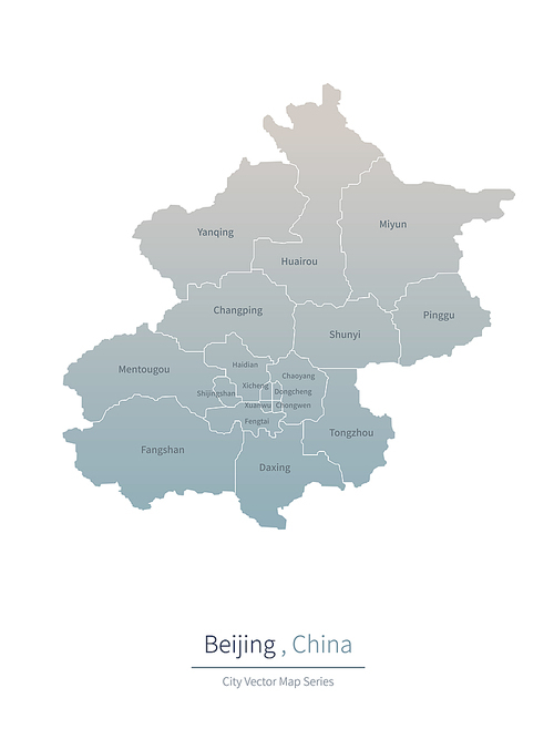 중국 베이징 지도. 국가들의 주요도시 city vector map series.