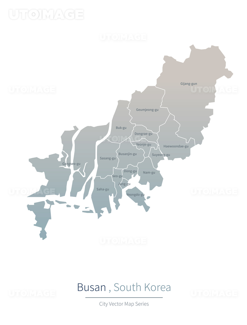 유토이미지 | 한국 부산 지도. 국가들의 주요도시 City Vector Map Series.