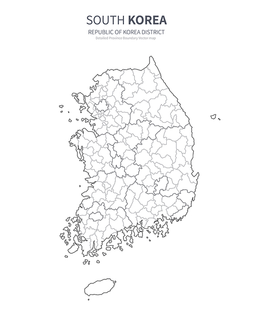 대한민국 상세지도, 시,군,구 행정구역이 분리된 한국의 지도.