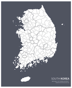 대한민국 상세지도, 시,군,구 행정구역이 분리된 한국의 지도.