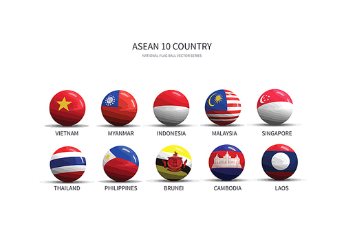 동남아시아 국가들의 국기 플래그볼, nation flag ball vactor.
