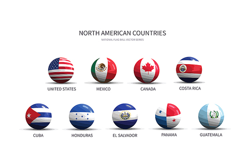 북아메리카 국가들의 국기 플래그볼, nation flag ball vactor.