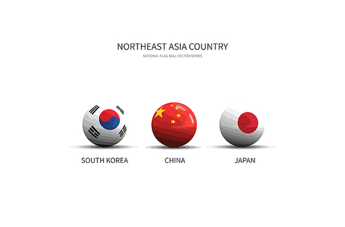 동북아 한,중,일 국가들의 국기 플래그볼, nation flag ball vactor.