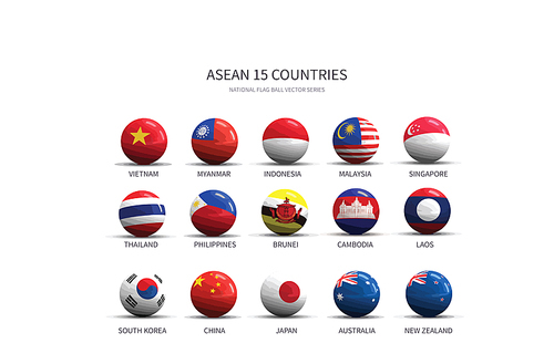 ASEAN 연합 15 국가들의 국기 플래그볼, nation flag ball vactor.