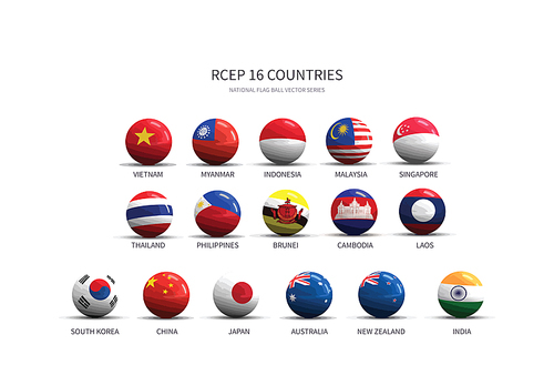 RECP 연합 16 국가들의 국기 플래그볼, nation flag ball vactor.