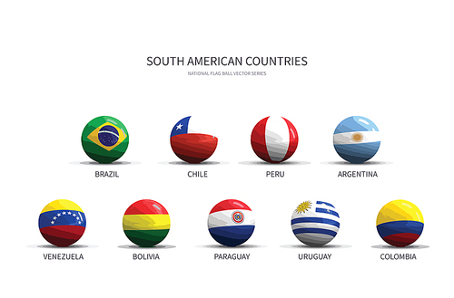 남아메리카  국가들의 국기 플래그볼, nation flag ball vactor.