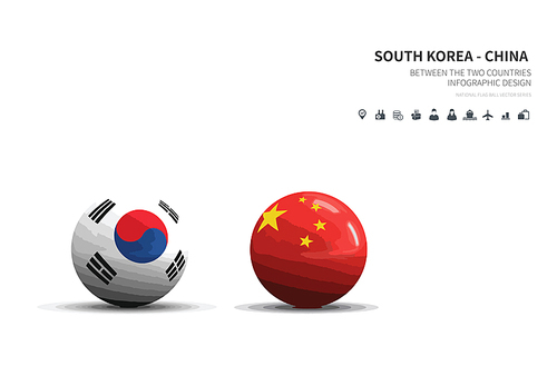 한국과 중국. 외교 컨셉 flag ball vector.