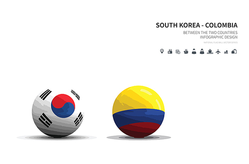 한국과 콜롬비아. 외교 컨셉 flag ball vector.