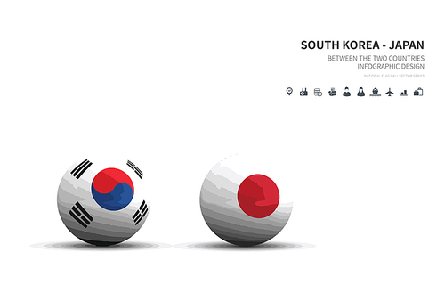 한국과 일본.외교 컨셉 flag ball vector.