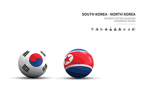 한국과 북한. 외교 컨셉 flag ball vector.