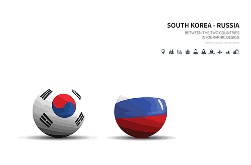 한국과 러시아. 외교 컨셉 flag ball vector.