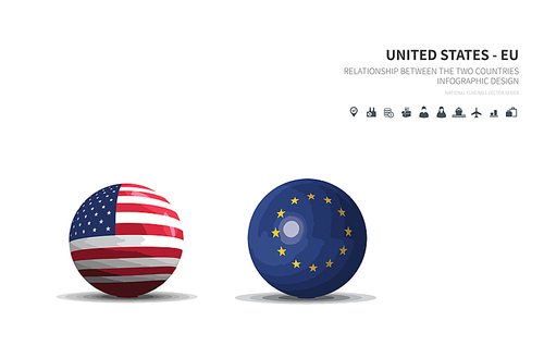 미국과 유럽연합. 외교 컨셉 flag ball vector.