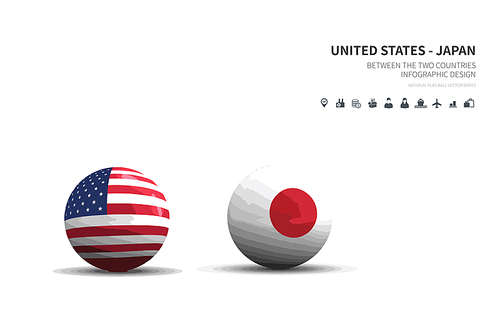 미국과 일본. 외교 컨셉 flag ball vector.