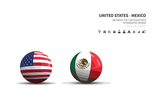 미국과 멕시코. 외교 컨셉 flag ball vector.