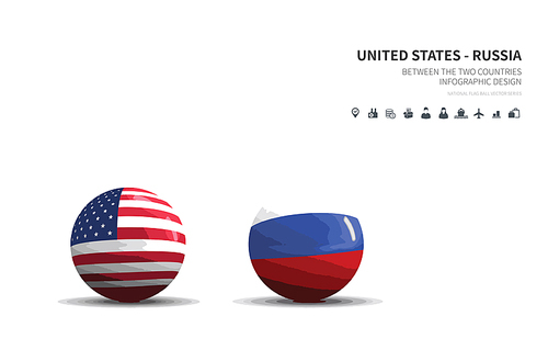 미국과 러시아. 외교 컨셉 flag ball vector.