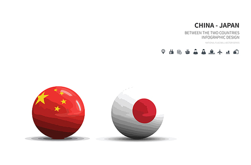 중국과 일본. 외교 컨셉 flag ball vector.
